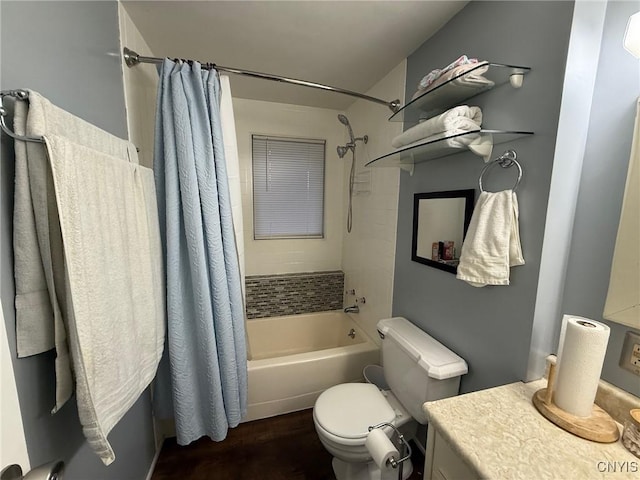 1404 Riverbend Dr, Lysander, NY 13027 - full bathroom with shower / bath combination with curtain, vanity, toilet, and wood finished floors