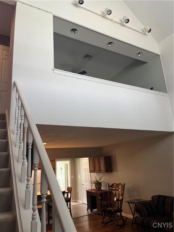 8054 Fargo Rd, Henderson, NY 13650 - stairway with wood finished floors and baseboards