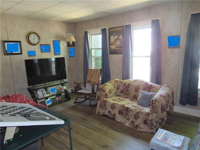 living room with wood finished floors