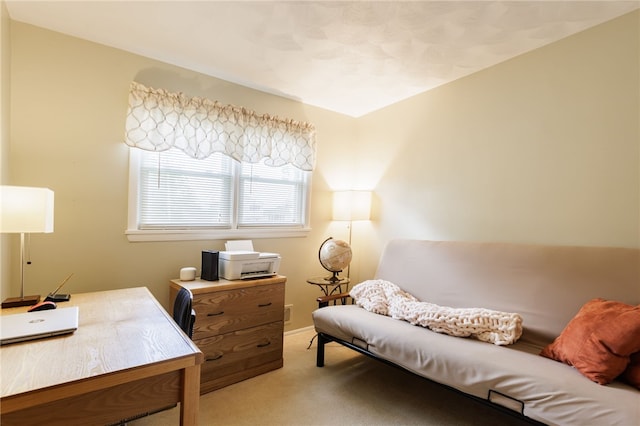 bedroom with carpet and a desk