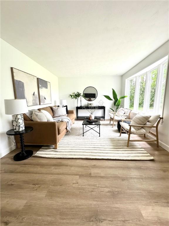 living room featuring baseboards and wood finished floors