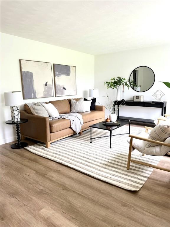 living room with wood finished floors and baseboards