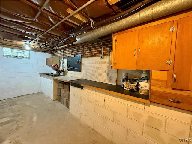 basement featuring a workshop area