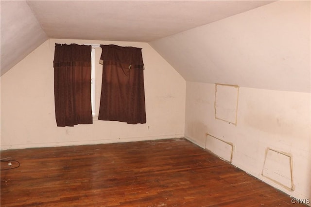 additional living space with wood finished floors and vaulted ceiling