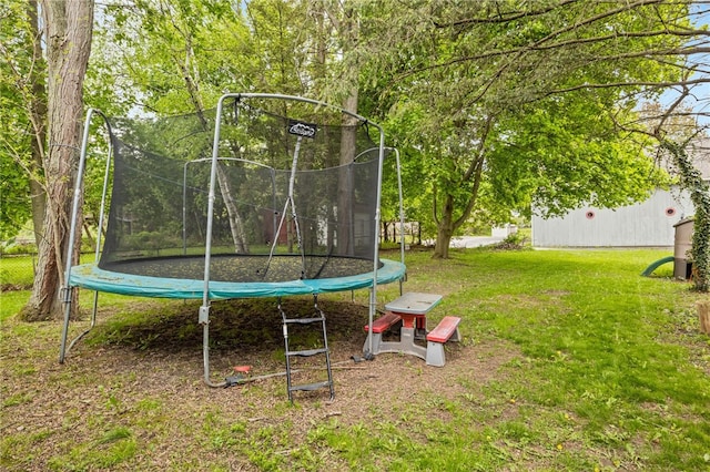 10 Clinton St, Bergen, NY 14416 - view of grassy yard with a trampoline