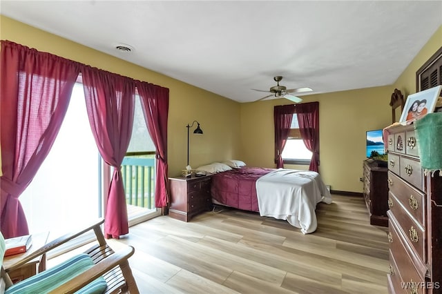 353 Campbell Rd, Sweden, NY 14420 - bedroom featuring light wood-style floors, ceiling fan, and access to exterior