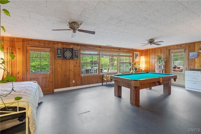 9 Bishop Dr, Manlius, NY 13066 - recreation room featuring ceiling fan, wooden walls, pool table, and baseboards