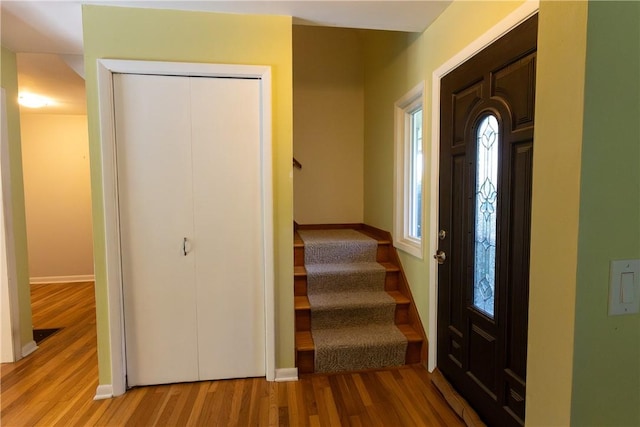 100 Parkview Dr, Erwin, NY 14870 - entryway with wood finished floors, stairway, and baseboards