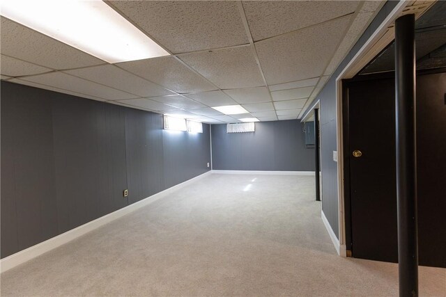 100 Parkview Dr, Erwin, NY 14870 - below grade area featuring carpet flooring, a paneled ceiling, and baseboards