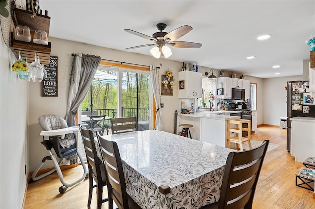 3760 N Creek Rd, Palmyra, NY 14522 - dining area with ceiling fan, light wood-type flooring, recessed lighting, and baseboards