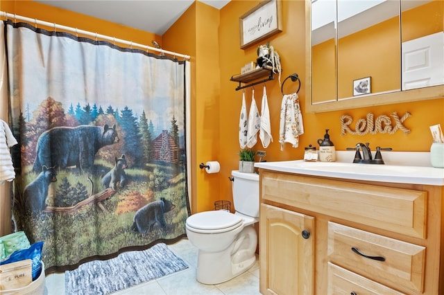 3760 N Creek Rd, Palmyra, NY 14522 - full bathroom featuring tile patterned floors, toilet, vanity, and a shower with curtain