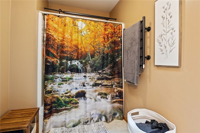 3760 N Creek Rd, Palmyra, NY 14522 - full bathroom with tile patterned flooring and a shower with shower curtain