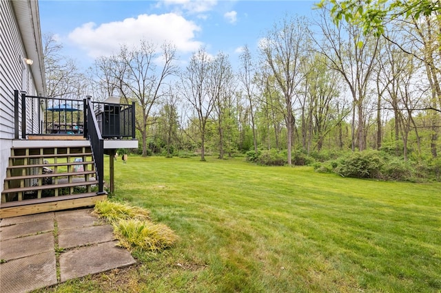 3760 N Creek Rd, Palmyra, NY 14522 - view of green lawn with stairs and a deck