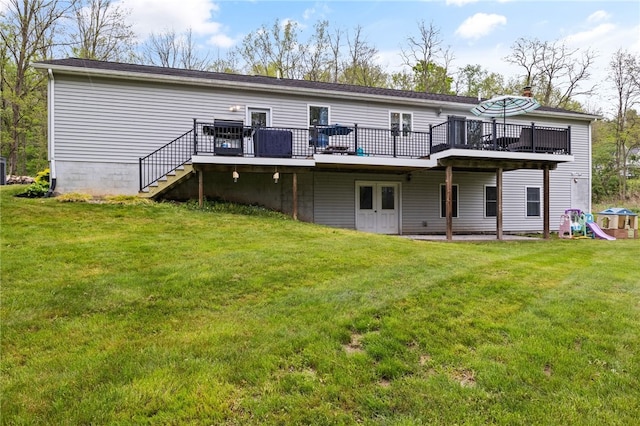 3760 N Creek Rd, Palmyra, NY 14522 - back of house featuring a deck, a yard, and a chimney