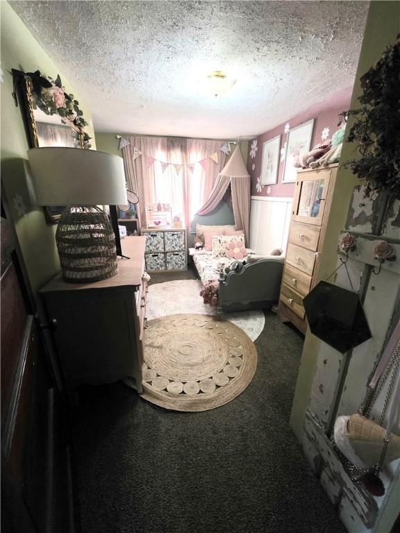 119 Verona St, Elmira, NY 14903 - carpeted bedroom featuring a textured ceiling