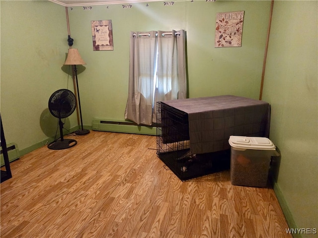 11343 Slade Rd, Ridgeway, NY 14103 - bedroom with a baseboard heating unit, wood finished floors, and baseboards