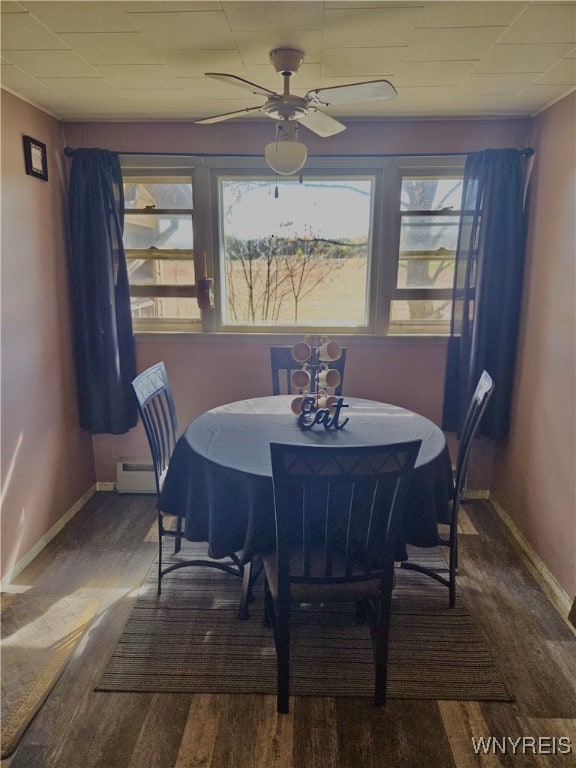 11343 Slade Rd, Ridgeway, NY 14103 - dining room featuring wood finished floors, plenty of natural light, a baseboard radiator, and baseboards