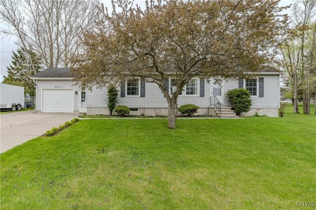 36852 Middle Rd, Orleans, NY 13656 - view of front of home with a garage, driveway, entry steps, and a front lawn