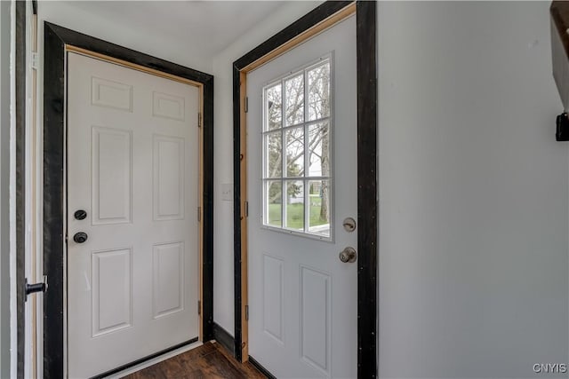 36852 Middle Rd, Orleans, NY 13656 - doorway to outside featuring dark wood-type flooring