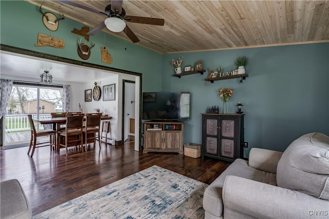 36852 Middle Rd, Orleans, NY 13656 - living room with a ceiling fan, wood ceiling, and wood finished floors