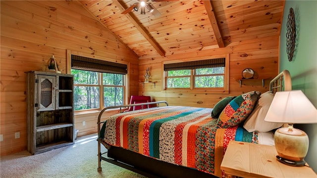 1267 S Lake Rd, Middlesex, NY 14507 - carpeted bedroom with wooden walls and wood ceiling