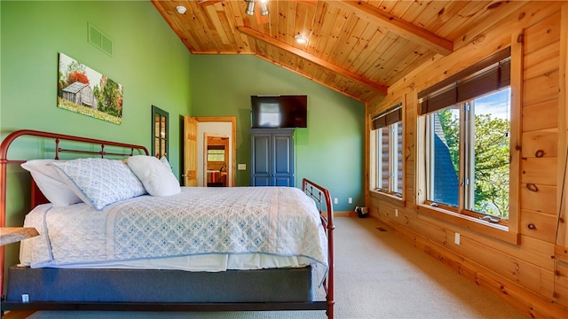 1267 S Lake Rd, Middlesex, NY 14507 - bedroom with wooden ceiling, carpet floors, vaulted ceiling, and baseboards