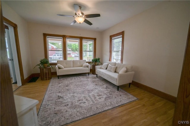 11 White St, Kirkland, NY 13323 - living area featuring plenty of natural light, ceiling fan, light wood-style floors, and baseboards
