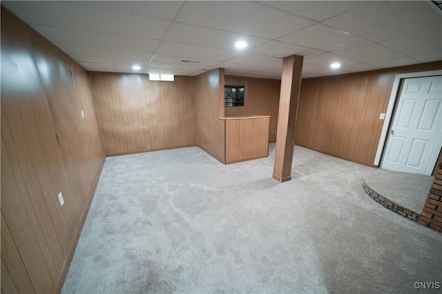 11 White St, Kirkland, NY 13323 - finished below grade area featuring carpet floors, wood walls, a paneled ceiling, baseboards, and recessed lighting