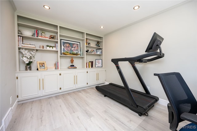 14 Wynngate Ln, Amherst, NY 14221 - workout room with light wood-type flooring, recessed lighting, and ornamental molding