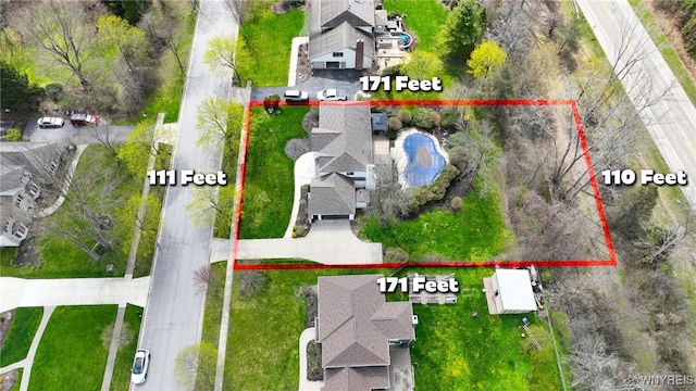 14 Wynngate Ln, Amherst, NY 14221 - aerial perspective of suburban area with property boundaries highlighted