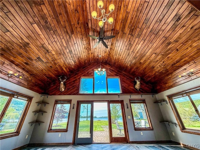 657 W Cottage Ln, Deruyter, NY 13052 - detailed view of a chandelier, wooden ceiling, and baseboards