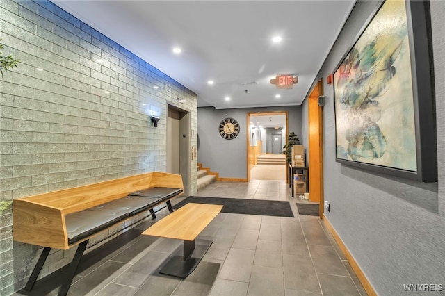 125 Edward St Unit 2G, Buffalo, NY 14201 - hall featuring tile patterned floors, stairway, baseboards, and recessed lighting