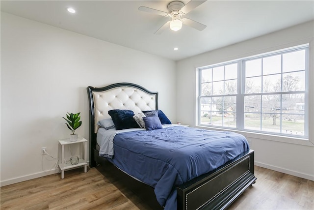 1965 Main St, Carlton, NY 14571 - bedroom featuring baseboards, wood finished floors, recessed lighting, and ceiling fan