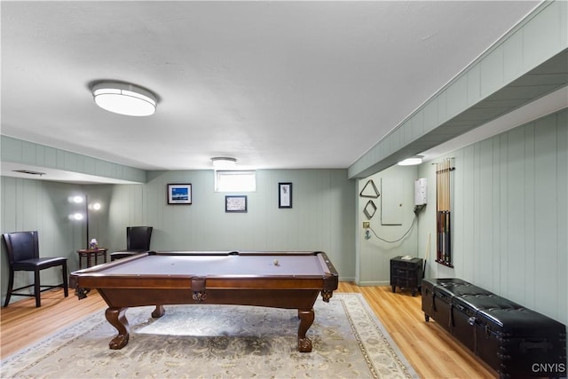 recreation room with light wood-style floors and pool table