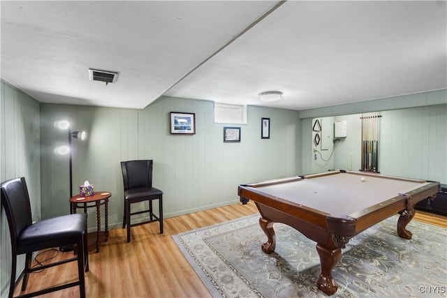 game room with wood finished floors, baseboards, and pool table