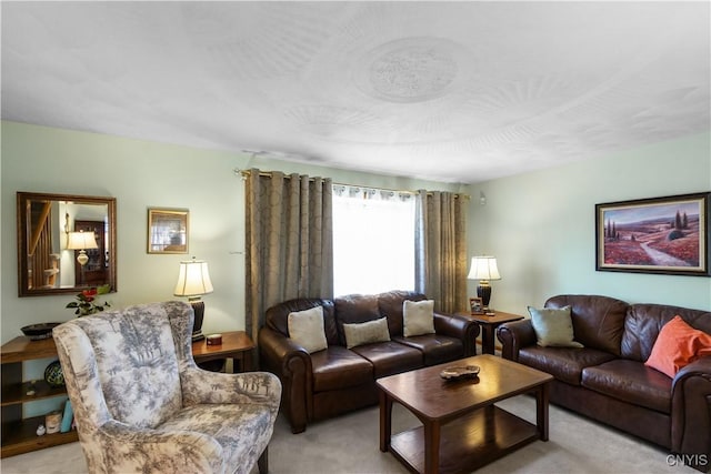 living area with light carpet