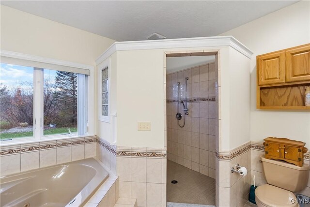 8312 Partridgeberry Dr, Lysander, NY 13027 - bathroom with plenty of natural light, a garden tub, walk in shower, and toilet