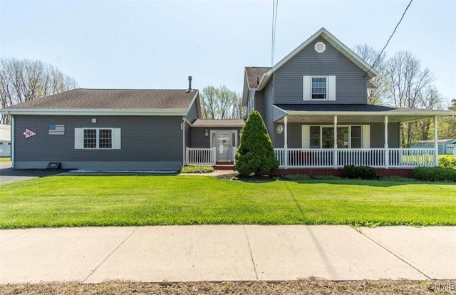 view of front of house featuring a porch and a front yard