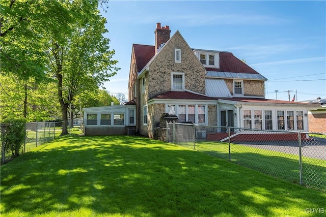 2810 Genesee St, Utica, NY 13502 - rear view of property with stone siding and a chimney