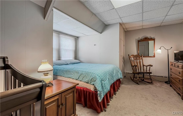 2810 Genesee St, Utica, NY 13502 - bedroom with a paneled ceiling, light colored carpet, and baseboard heating