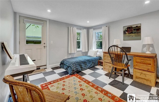 3 Maple Ave, Chautauqua, NY 14722 - bedroom featuring tile patterned floors, recessed lighting, a desk, and baseboards