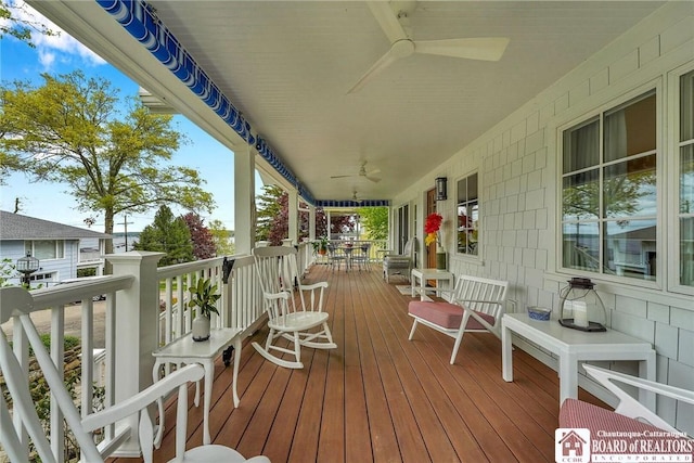 3 Maple Ave, Chautauqua, NY 14722 - wooden deck with a ceiling fan