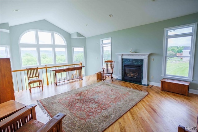 490 Hidden Falls Rd, Tully, NY 13159 - living room featuring vaulted ceiling, wood finished floors, and a fireplace