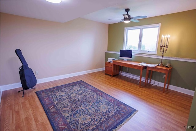 490 Hidden Falls Rd, Tully, NY 13159 - office featuring ceiling fan, wood finished floors, and baseboards