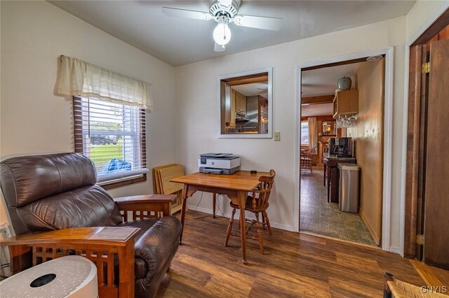 21 S Lake Rd, Deruyter, NY 13052 - office area with wood finished floors, baseboards, and a ceiling fan