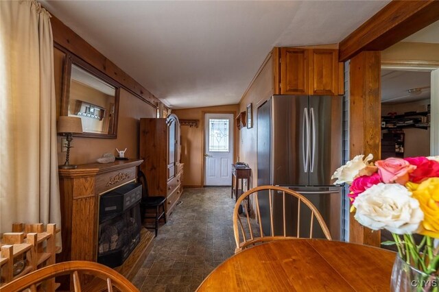 21 S Lake Rd, Deruyter, NY 13052 - kitchen with freestanding refrigerator and brown cabinetry