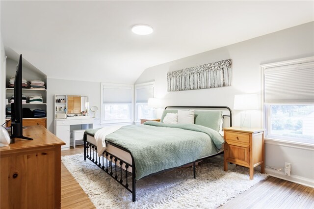 164 Elm Dr, Rochester, NY 14609 - bedroom with vaulted ceiling, light wood-style flooring, multiple windows, and baseboards