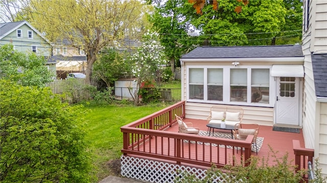 164 Elm Dr, Rochester, NY 14609 - wooden deck with a storage shed and an outbuilding