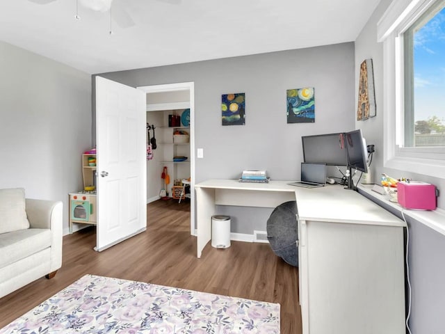 163 Lyncourt Park, Greece, NY 14612 - office area with wood finished floors, a ceiling fan, and baseboards
