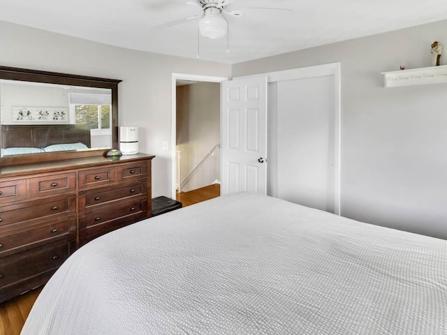 163 Lyncourt Park, Greece, NY 14612 - bedroom featuring a closet, a ceiling fan, and dark wood-style flooring